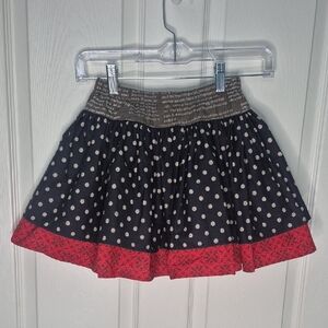 Mustard Pie Black and White Polka Dot Skirt with Red Trim